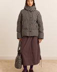 Manteau Puffer avec Capuchon Pearl Lyra Check Damson Madder - Ex-voto