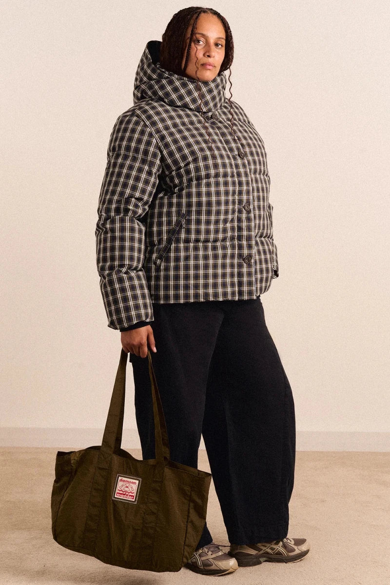 Manteau Puffer avec Capuchon Pearl Lyra Check Damson Madder - Ex-voto