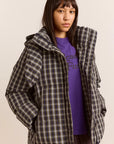 Manteau Puffer avec Capuchon Pearl Lyra Check Damson Madder - Ex-voto