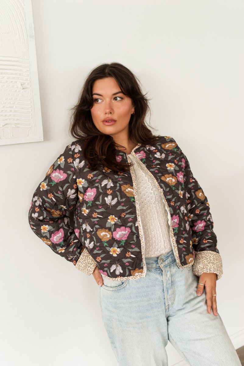 Manteau Scarlet Fleuri Noir Dailystory - Ex - voto