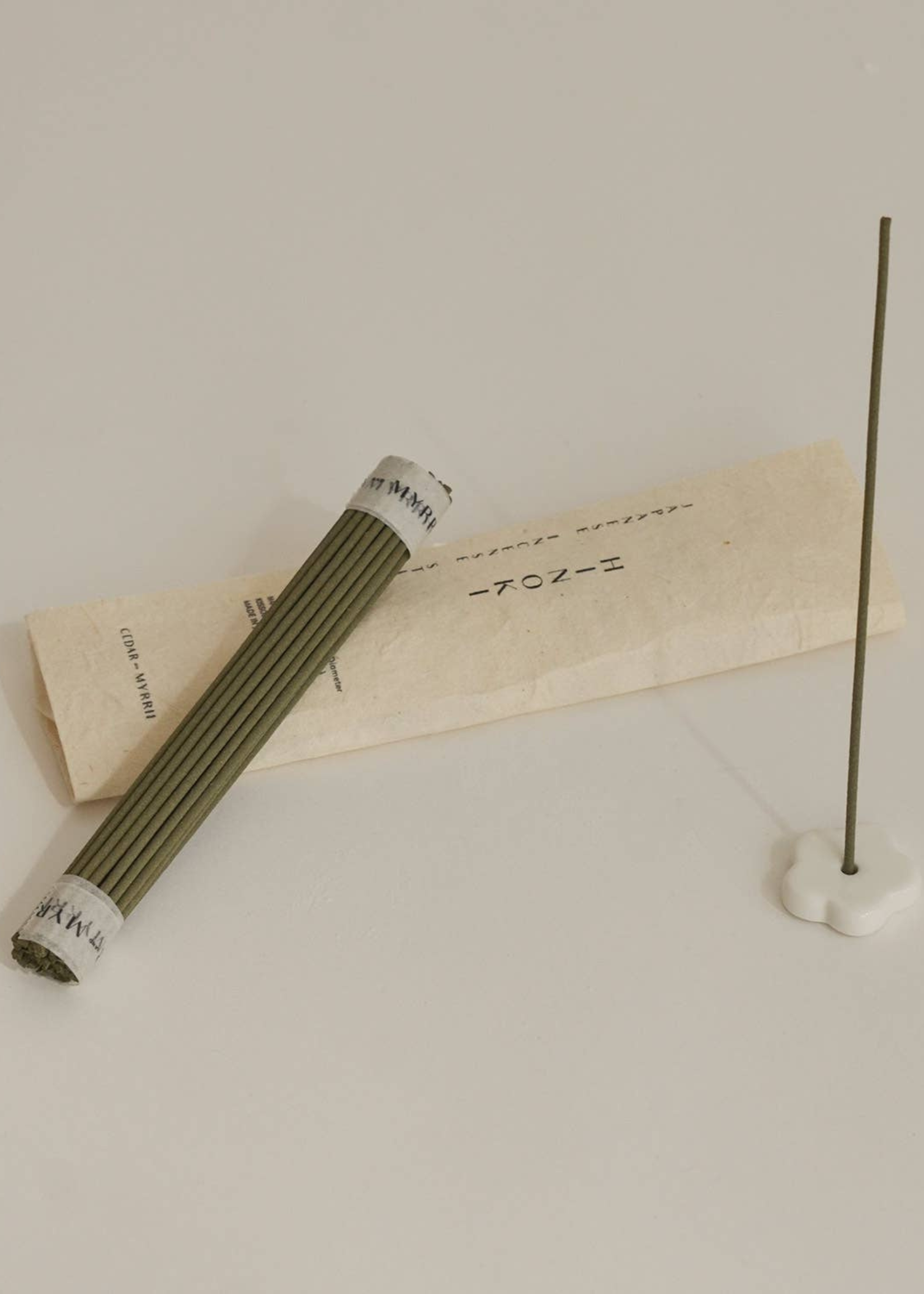 Cedar and Myrrh Hinoki Incense with Flower Incense Holder