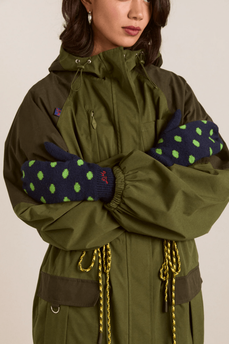 Mitaines avec Corde Pois Marine et Lime Damson Madder - Ex - voto