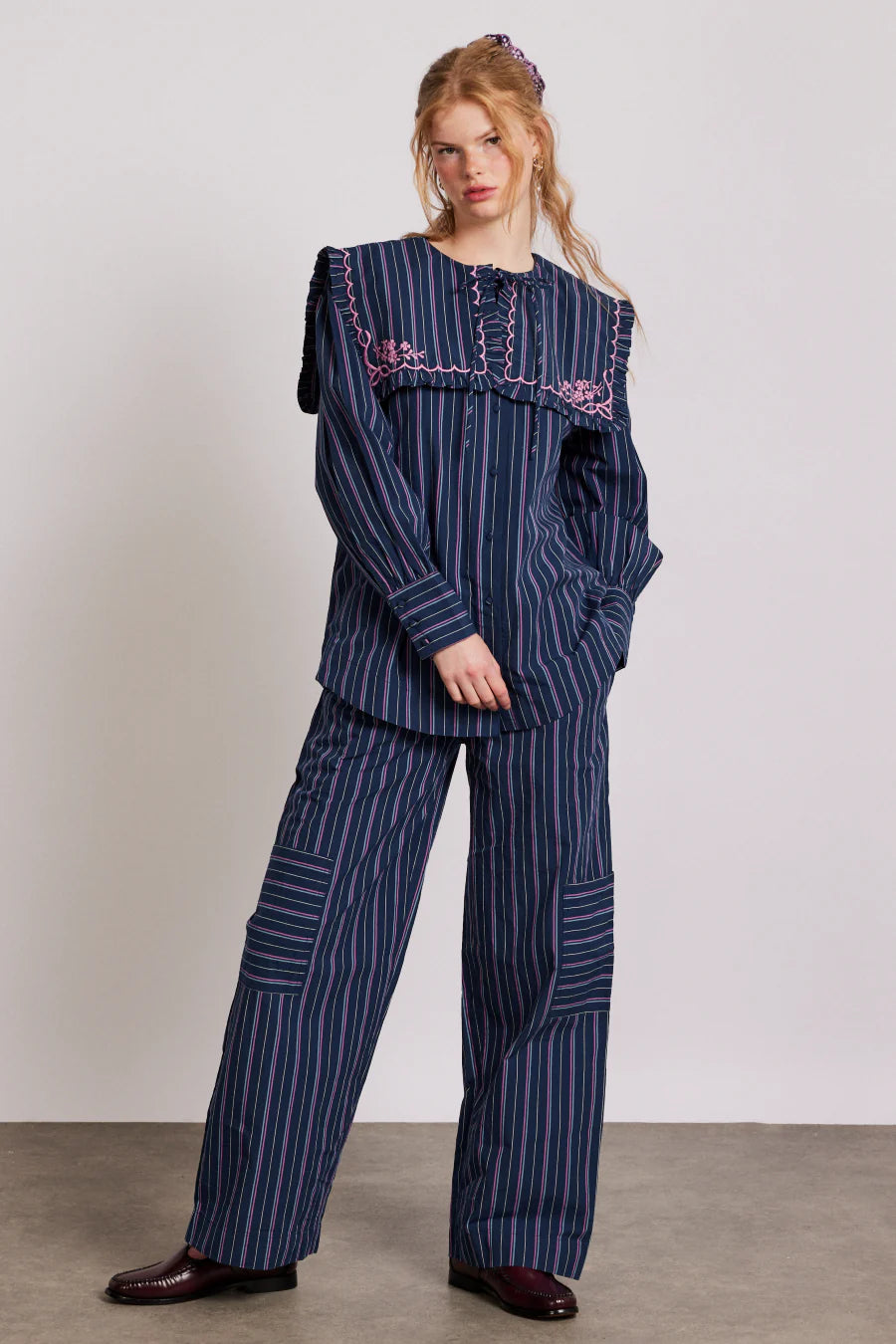 Nordine Blouse Navy Stripes Damson Madder