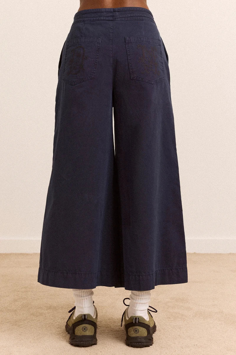 Pantalon Culotte Lotta Marine Damson Madder - Ex-voto