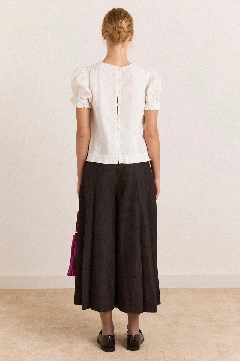 Pantalon Culotte Plissée Winona Pinstripe Damson Madder - Ex-voto