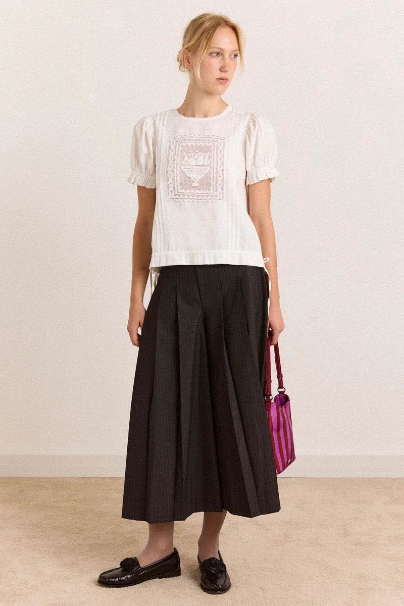Pantalon Culotte Plissée Winona Pinstripe Damson Madder - Ex-voto