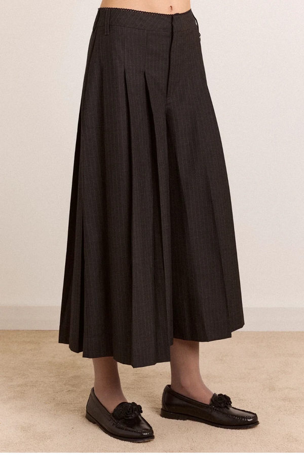 Pantalon Culotte Plissée Winona Pinstripe Damson Madder - Ex-voto