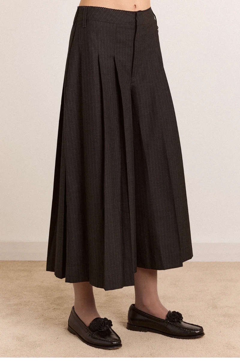 Pantalon Culotte Plissée Winona Pinstripe Damson Madder - Ex-voto