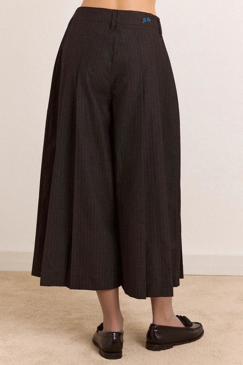 Pantalon Culotte Plissée Winona Pinstripe Damson Madder - Ex-voto