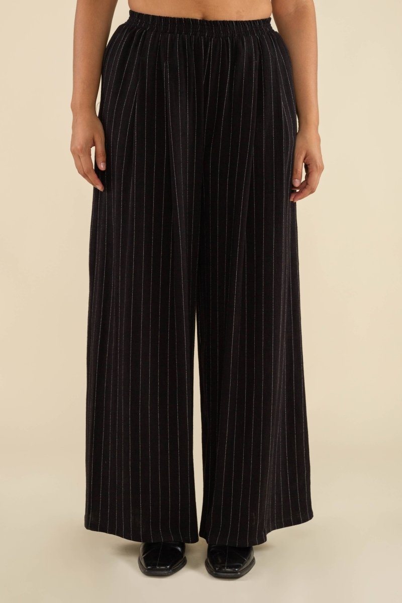 Pantalon Helena Rayures Lin Noir et Blanc NLT SOLDE - Vente Finale - Ex - voto