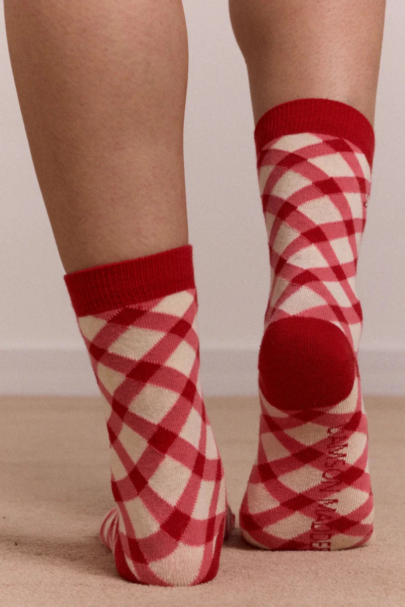 Paquet de 2 Paires de Chaussettes Gingham Damson Madder - Ex - voto
