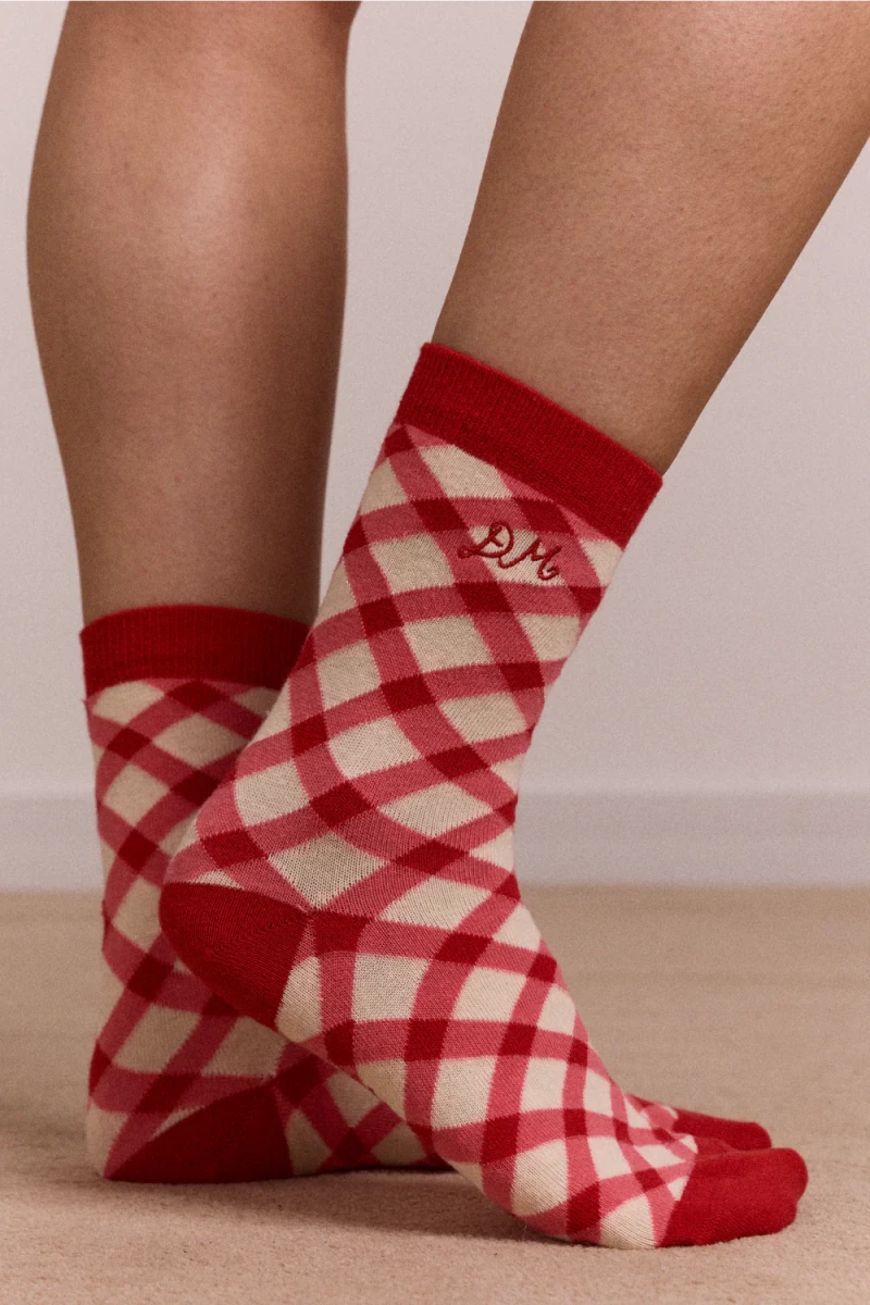 Paquet de 2 Paires de Chaussettes Gingham Damson Madder - Ex - voto