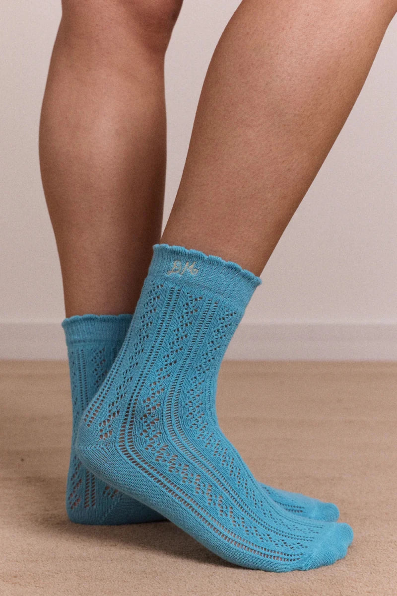 Paquet de 2 Paires de Chaussettes Pointelle Céleri et Aqua Damson Madder - Ex - voto
