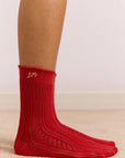 Paquet de 2 Paires de Chaussettes Pointelle Rouge et Crème Damson Madder - Ex-voto