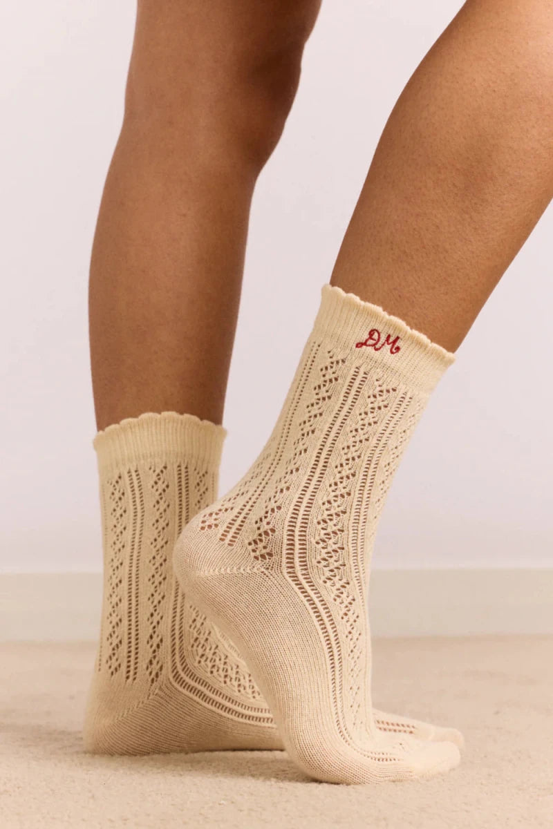 Paquet de 2 Paires de Chaussettes Pointelle Rouge et Crème Damson Madder - Ex-voto