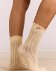 Paquet de 2 Paires de Chaussettes Pointelle Rouge et Crème Damson Madder - Ex-voto