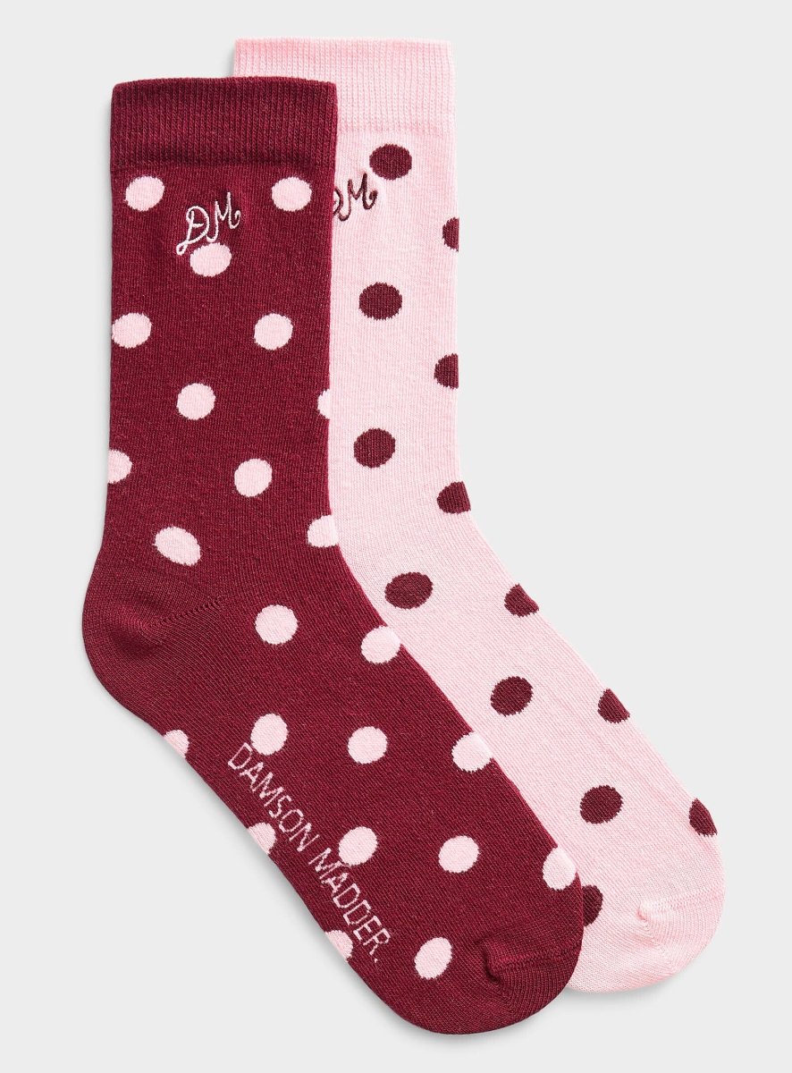 Paquet de 2 Paires de Chaussettes Pois Roses et Bourgognes Damson Madder - Ex-voto