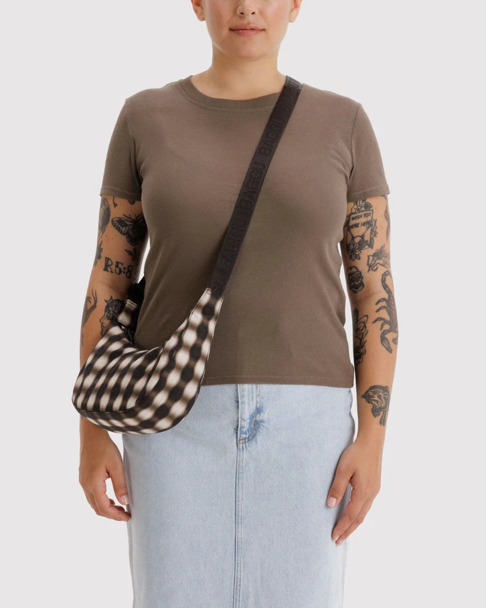 Petit Sac Croissant Baggu Blurred Gingham Brown - Ex - voto