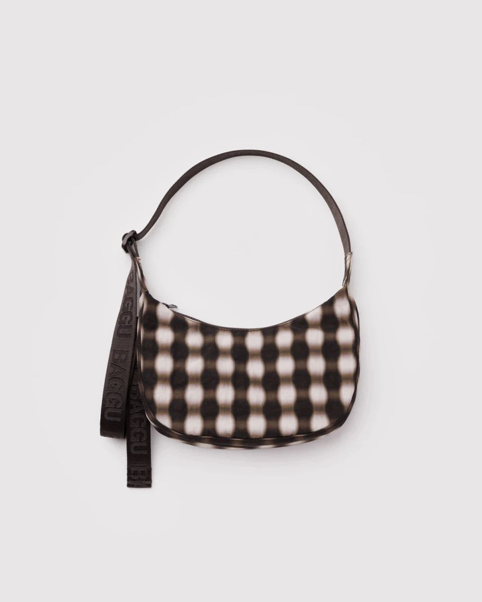 Petit Sac Croissant Baggu Blurred Gingham Brown - Ex - voto