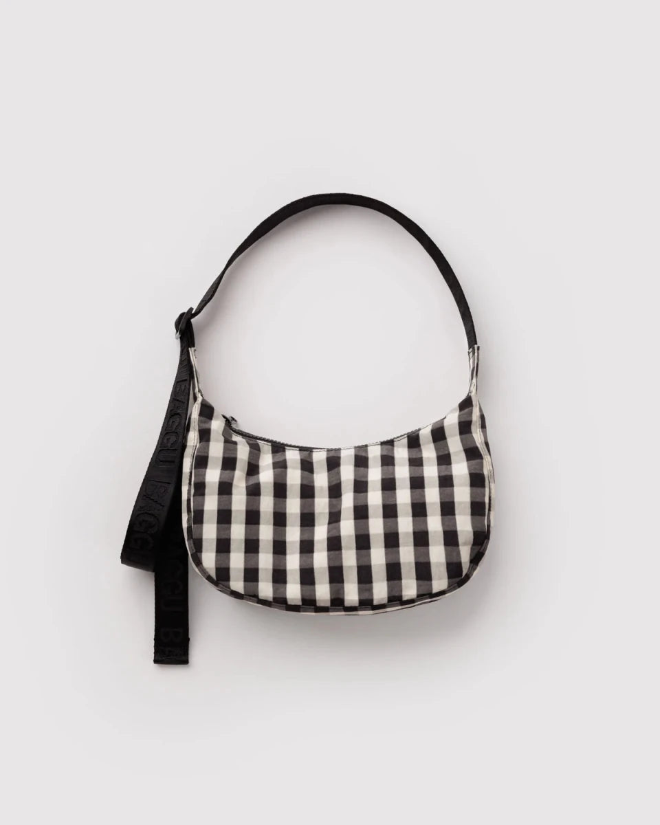 Petit Sac Croissant Baggu Gingham Noir et Crème - Ex-voto