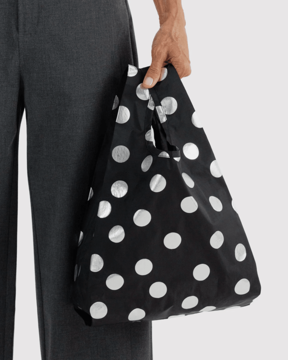Petit Sac Réutilisable Baggu Métallique Noir à Pois Argentés - Ex-voto