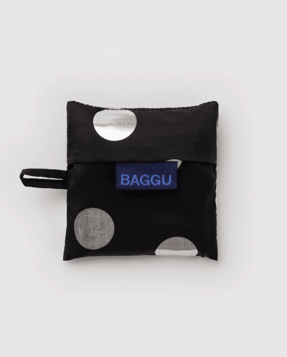 Petit Sac Réutilisable Baggu Métallique Noir à Pois Argentés - Ex-voto