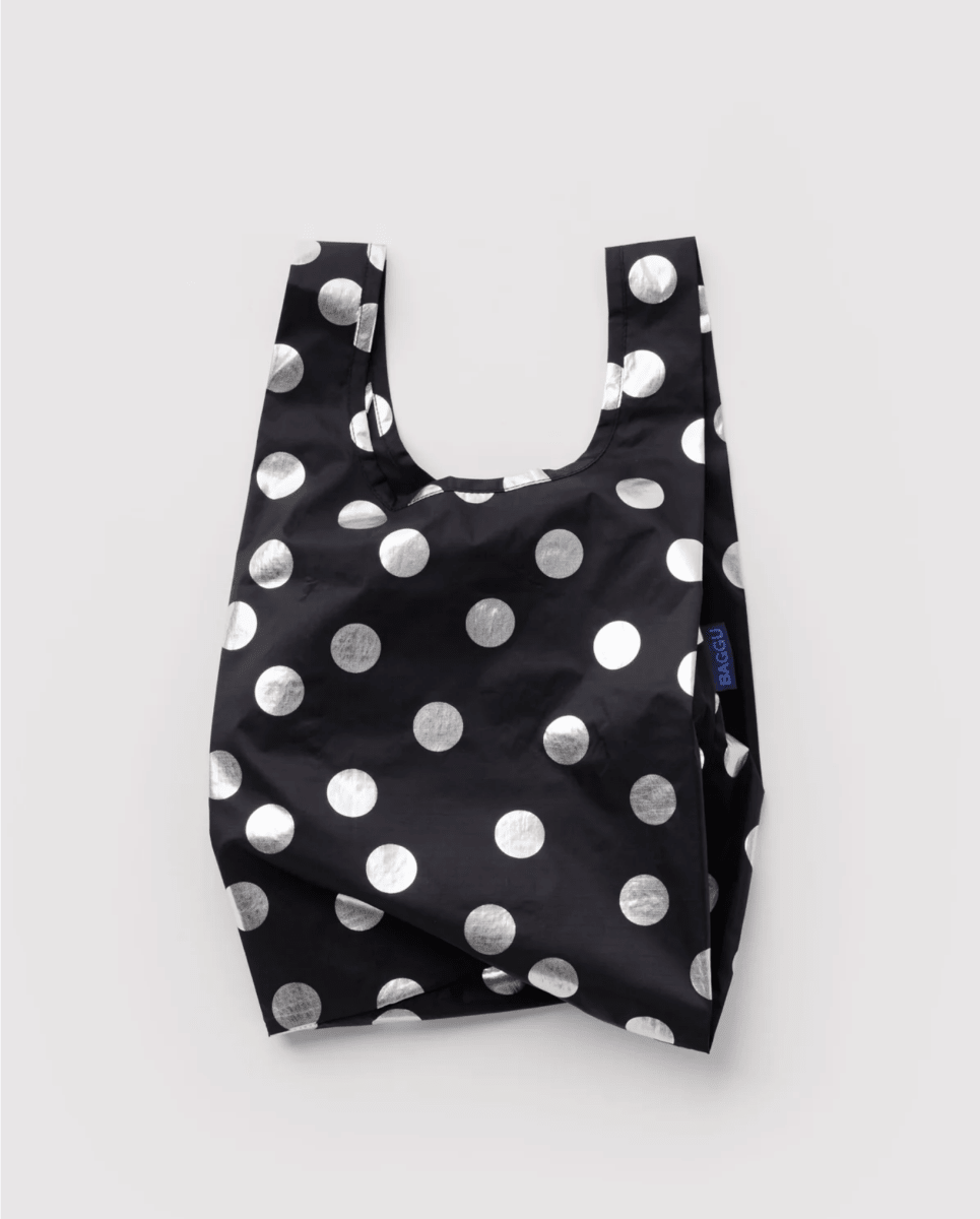 Petit Sac Réutilisable Baggu Métallique Noir à Pois Argentés - Ex-voto