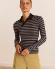 Polo Peyton Rayures Noires, Vertes et Blanches Damson Madder - Ex-voto