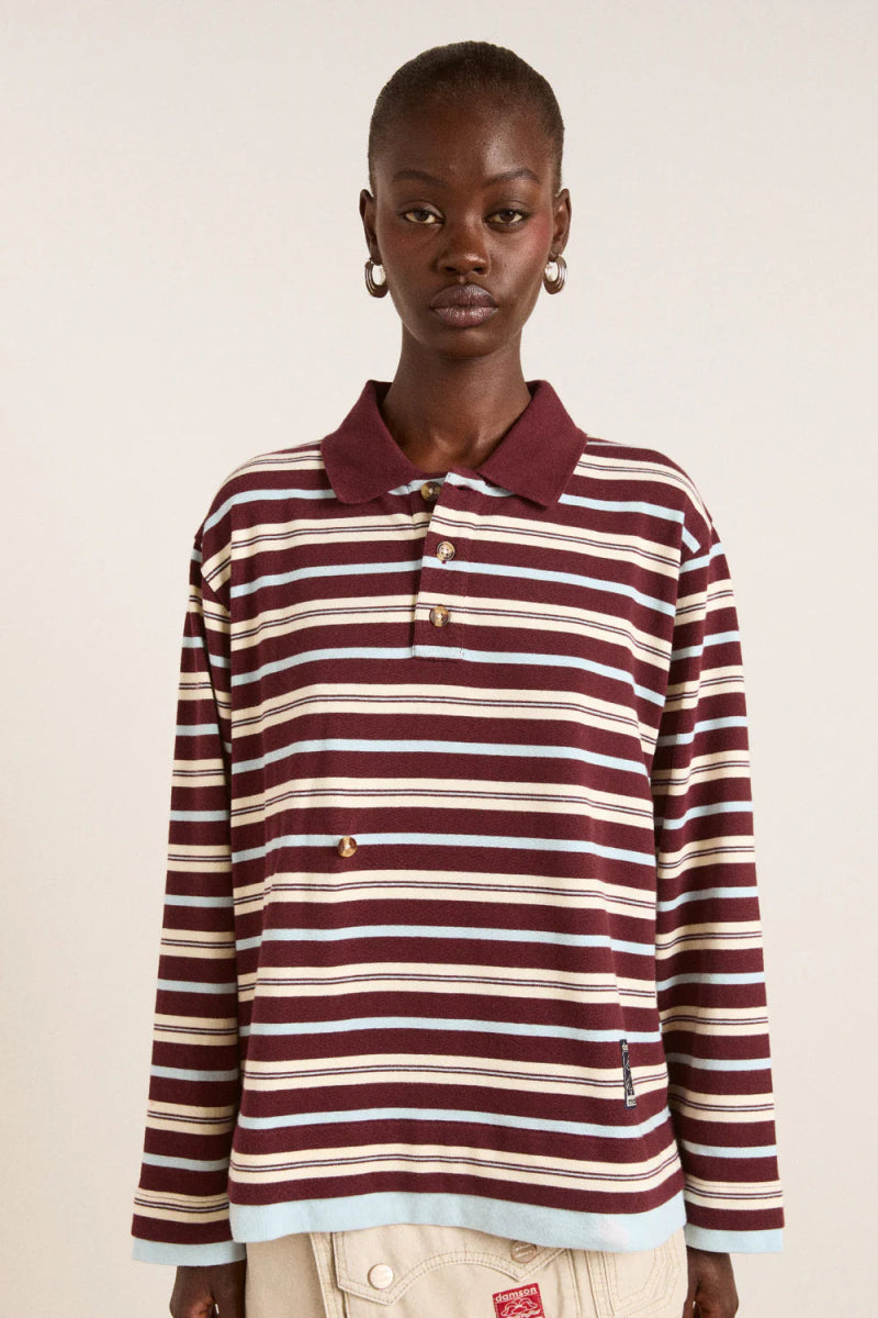 Polo Rugby Noah Rayures Chocolat Damson Madder - Ex - voto