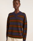 Pull Mérinos Odette Rayures Olives et Marines Damson Madder - Ex - voto