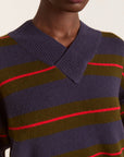 Pull Mérinos Odette Rayures Olives et Marines Damson Madder - Ex - voto