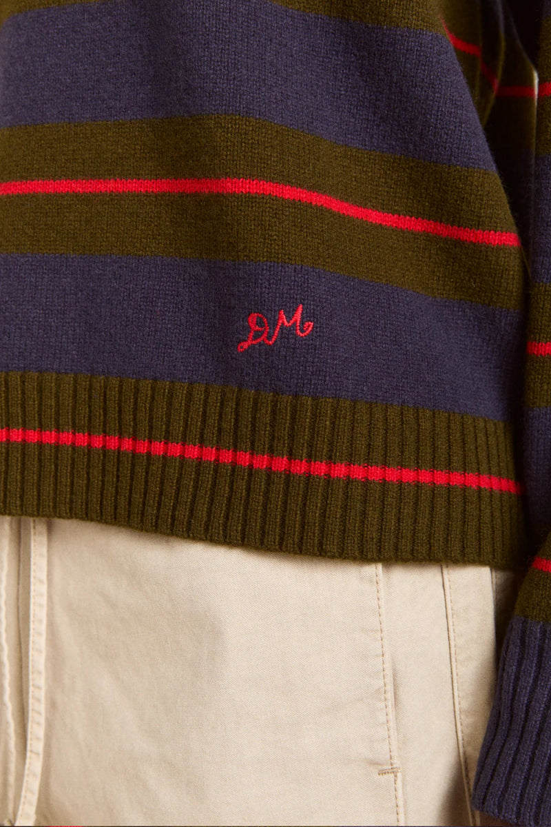 Pull Mérinos Odette Rayures Olives et Marines Damson Madder - Ex - voto