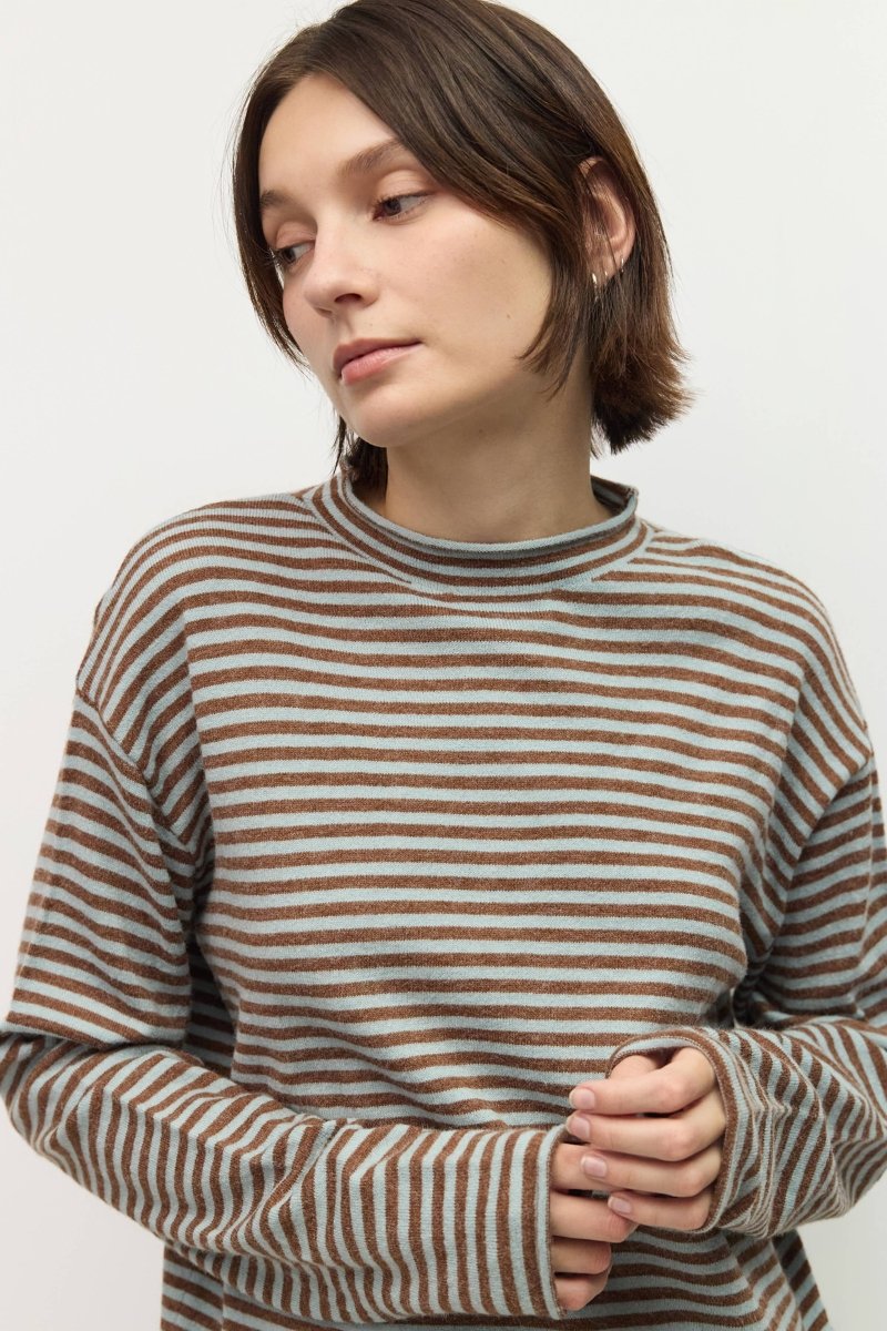 Pull Rayé Cierra Brun et Bleu All Row - Ex-voto