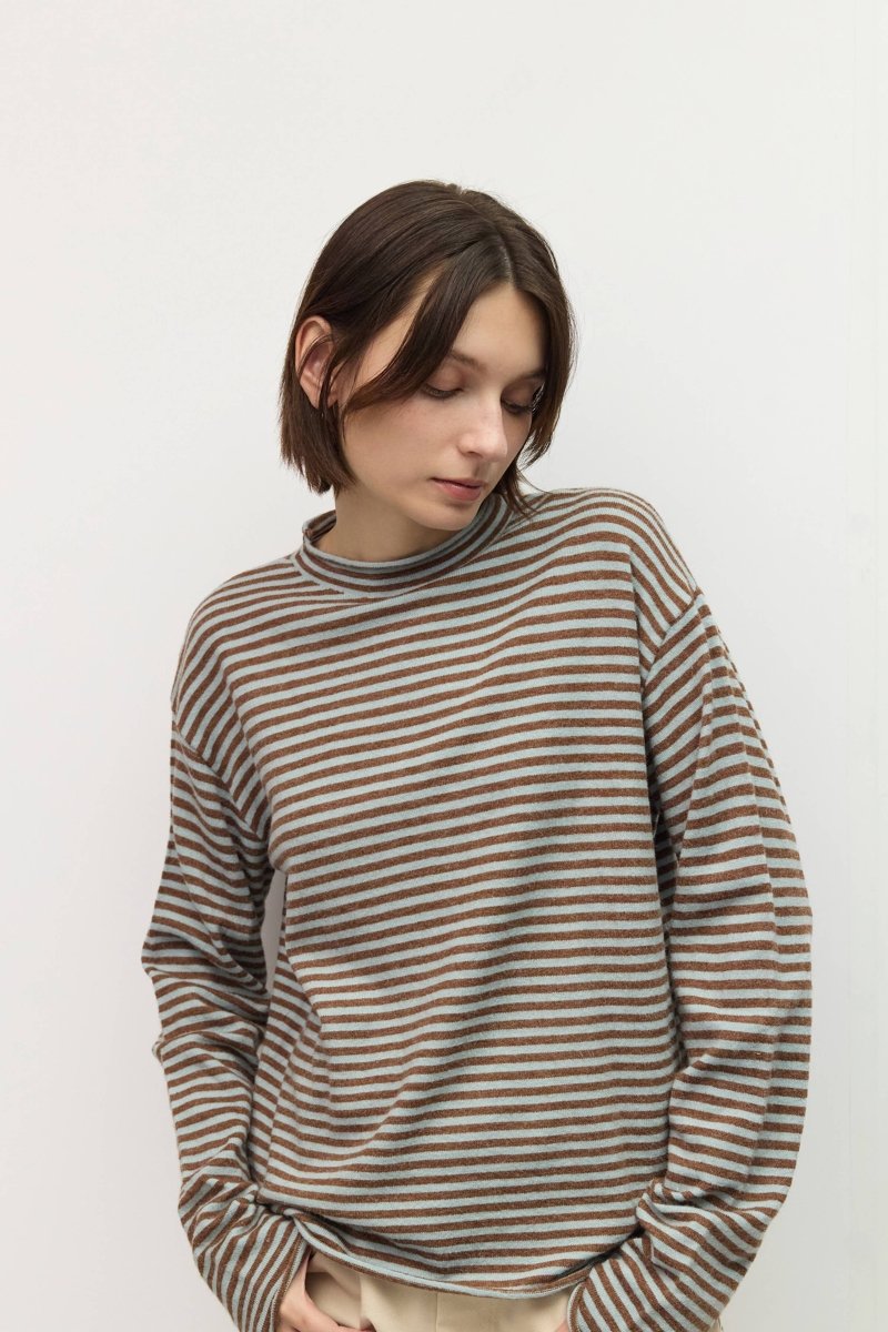 Pull Rayé Cierra Brun et Bleu All Row - Ex-voto