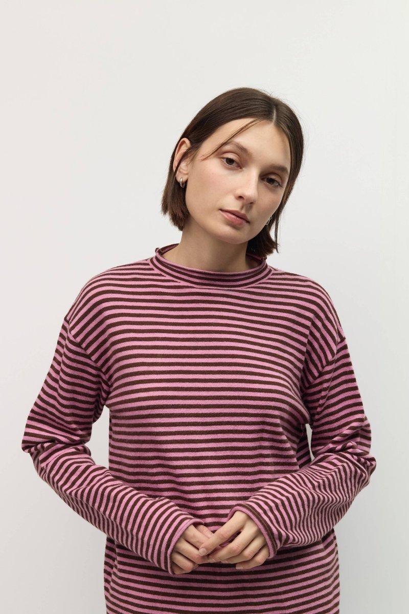Pull Rayé Cierra Brun et Lilas All Row - Ex-voto