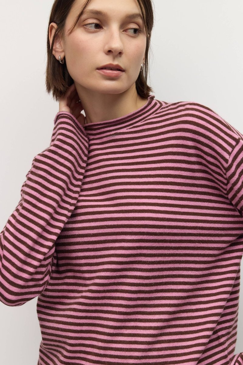 Pull Rayé Cierra Brun et Lilas All Row - Ex-voto