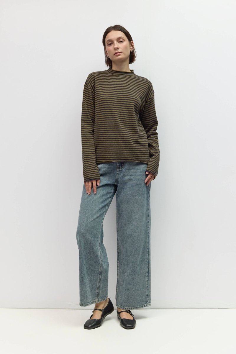 Pull Rayé Cierra Olive et Marine All Row - Ex-voto