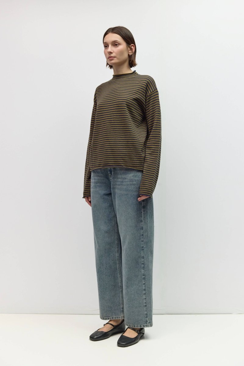 Pull Rayé Cierra Olive et Marine All Row - Ex-voto