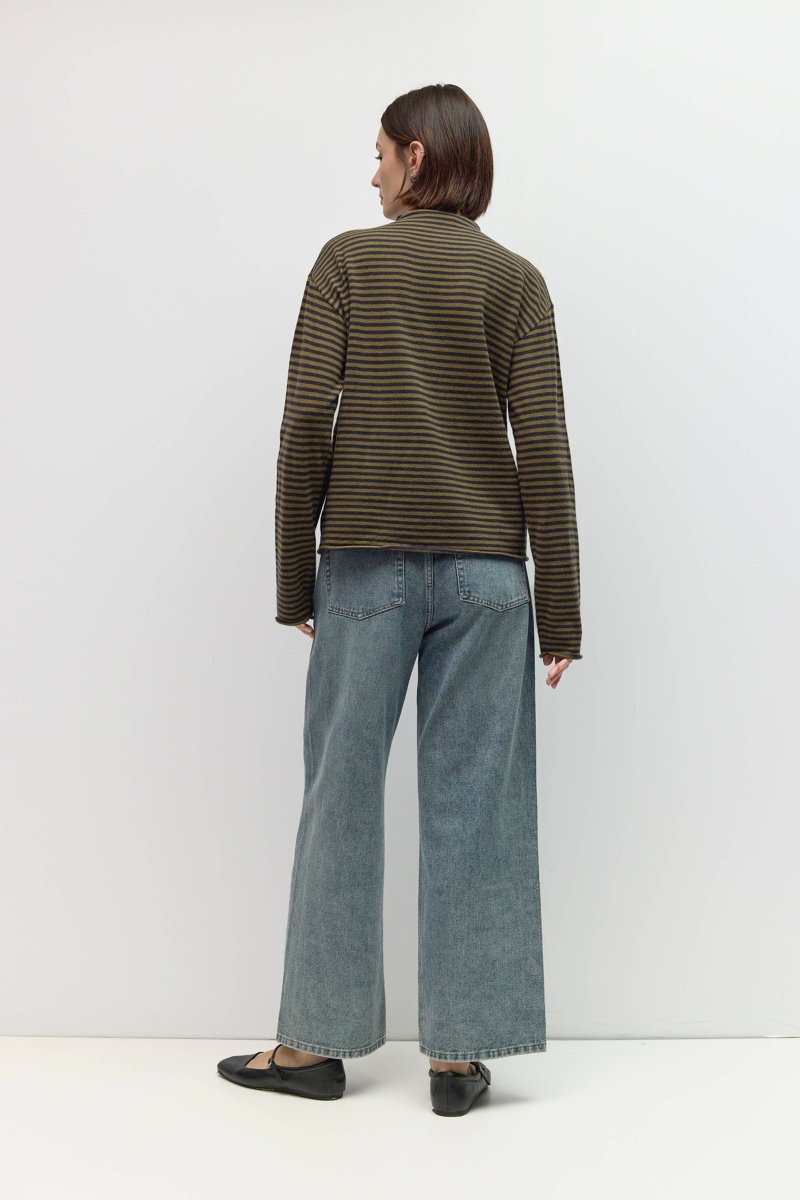 Pull Rayé Cierra Olive et Marine All Row - Ex-voto