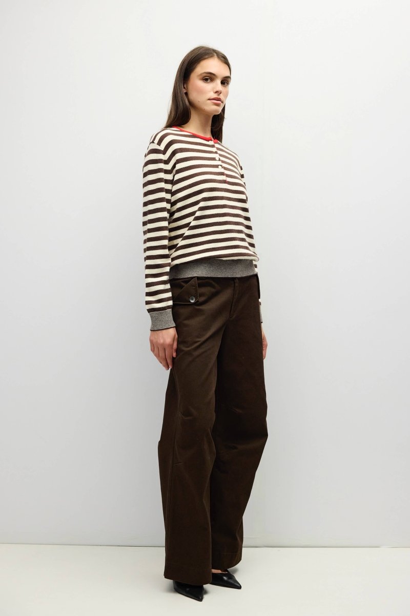 Pull Virginia Brun, Crème et Rouge All Row - Ex-voto