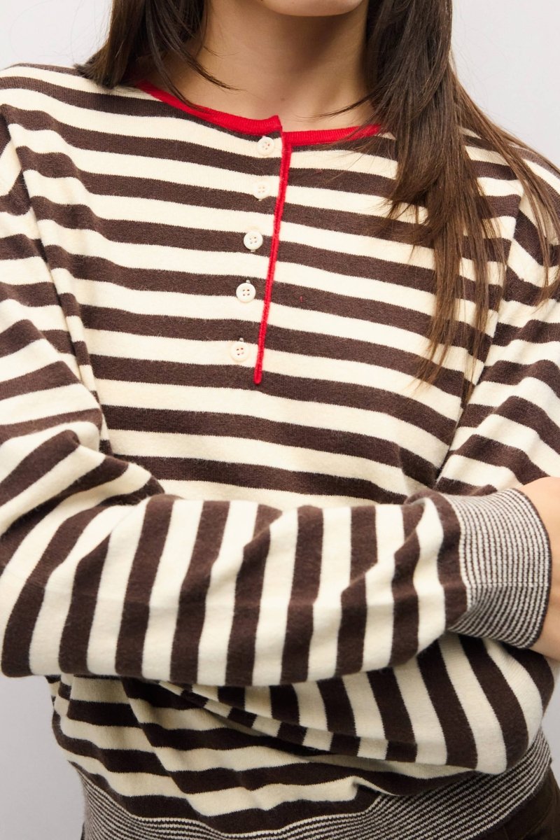 Pull Virginia Brun, Crème et Rouge All Row - Ex-voto