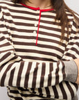 Pull Virginia Brun, Crème et Rouge All Row - Ex-voto