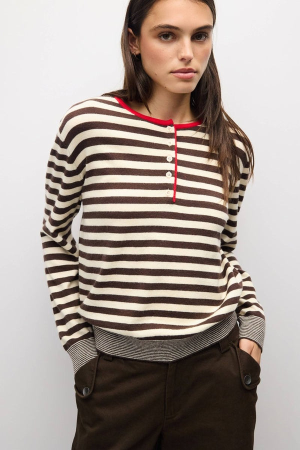Pull Virginia Brun, Crème et Rouge All Row - Ex-voto