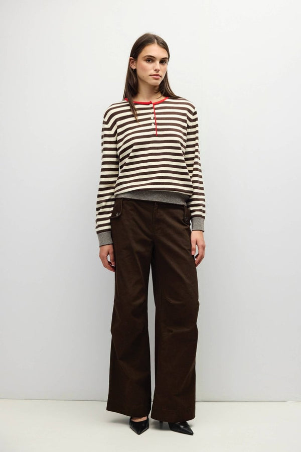 Pull Virginia Brun, Crème et Rouge All Row - Ex-voto