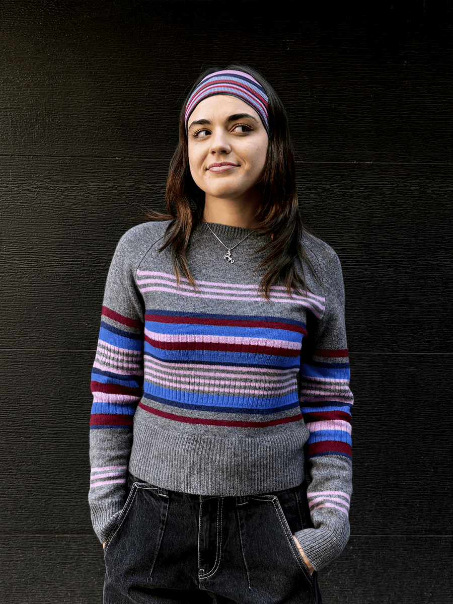 Pull Yesley Col Bateau Gris à Rayures Damson Madder - Ex-voto