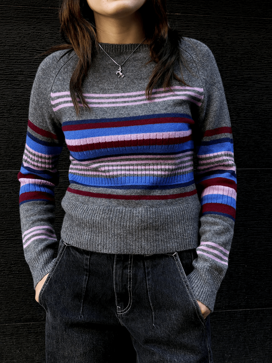 Pull Yesley Col Bateau Gris à Rayures Damson Madder - Ex-voto