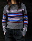 Pull Yesley Col Bateau Gris à Rayures Damson Madder - Ex-voto