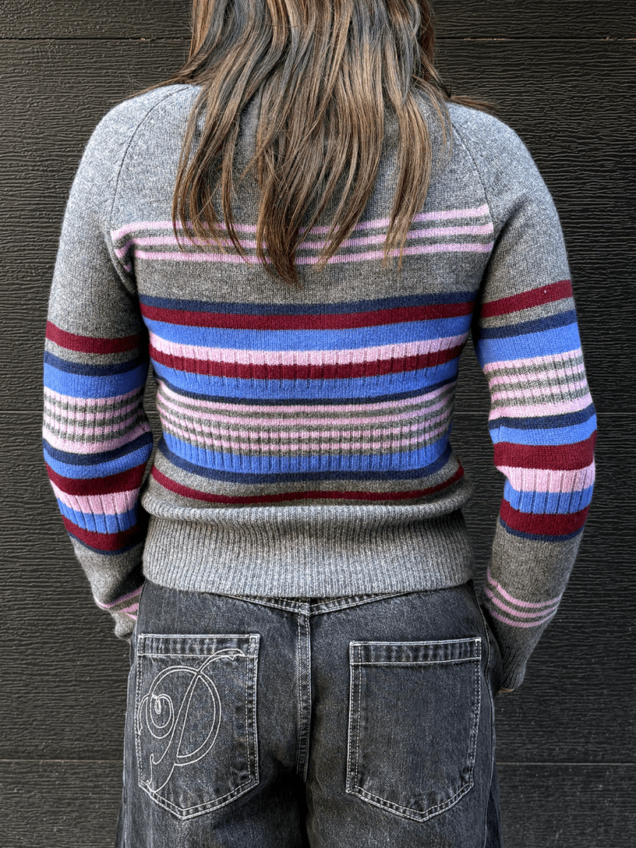 Pull Yesley Col Bateau Gris à Rayures Damson Madder - Ex-voto