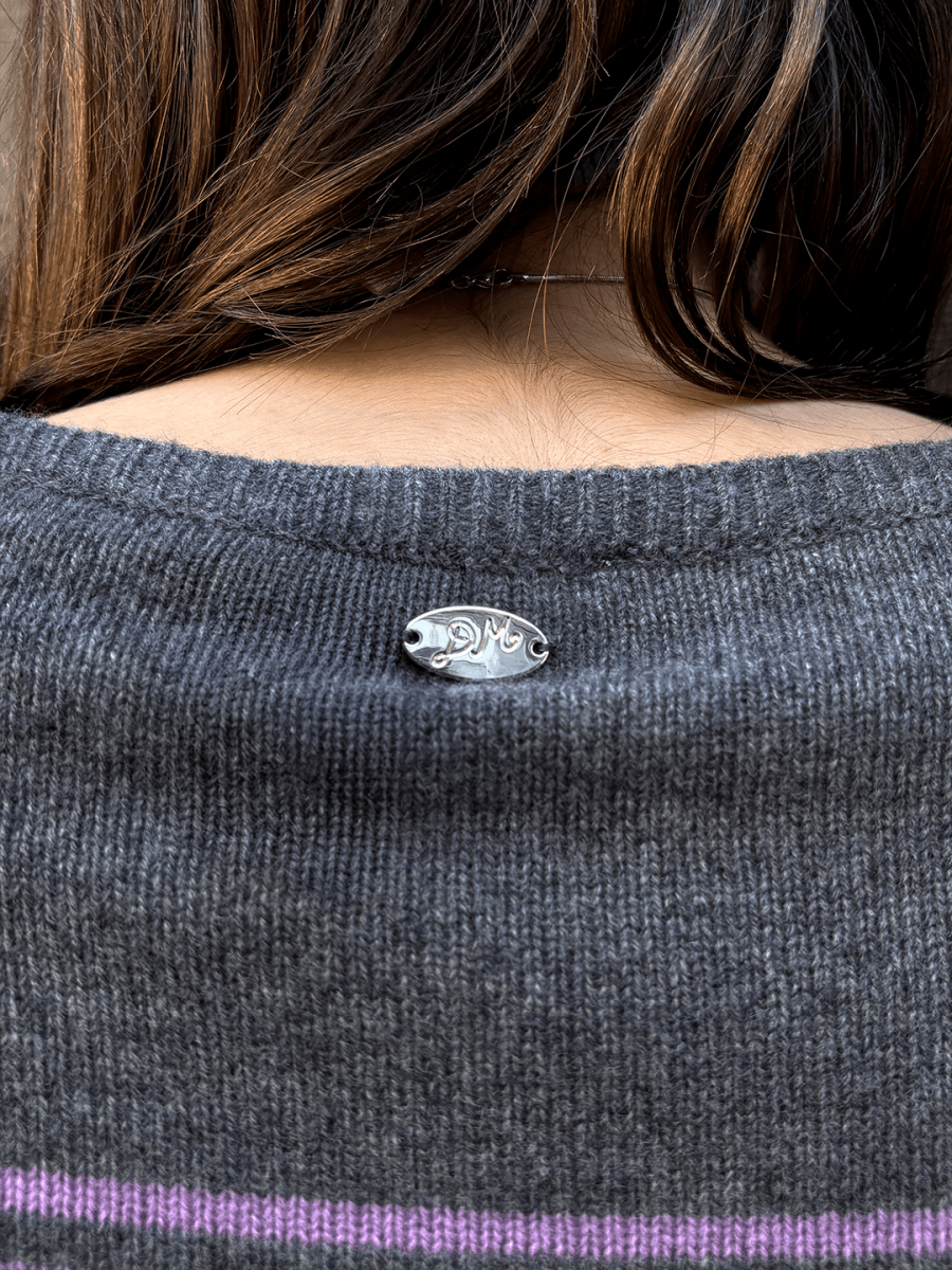Pull Yesley Col Bateau Gris à Rayures Damson Madder - Ex-voto