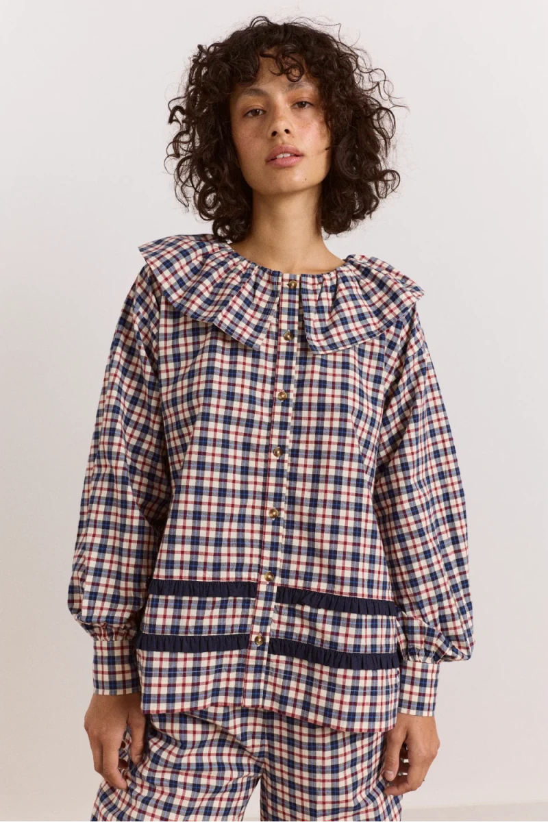 Pyjama 2 pièces Aletta Carreaux Cerise et Marines Damson Madder - Ex-voto
